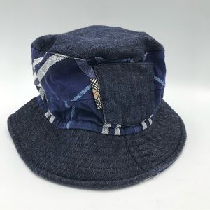 Burberry‎ London Kids Bucket Hat Sz Small Blue Nova Check Denim Chambray Pocket